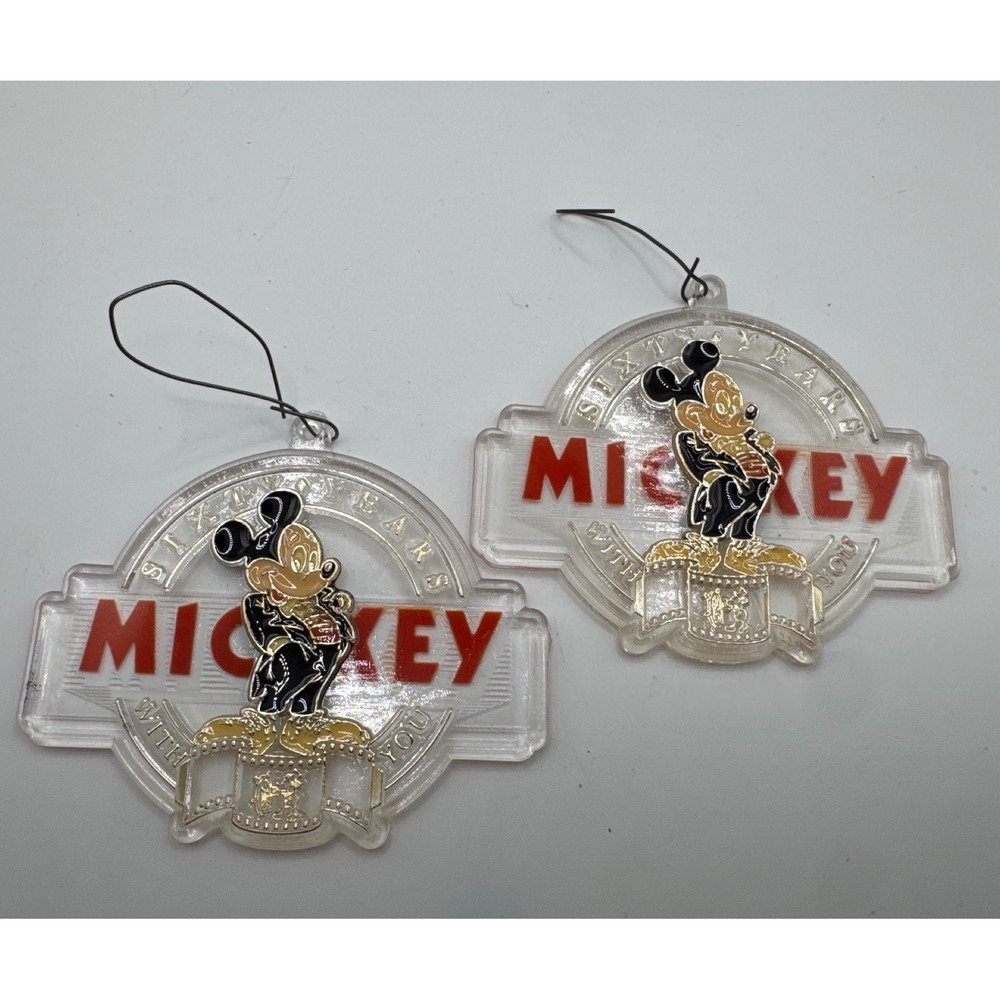 Disney Mickey Mouse 60th Anniversary Ornaments Set of 2 Kurt Adler 1988 Vintage